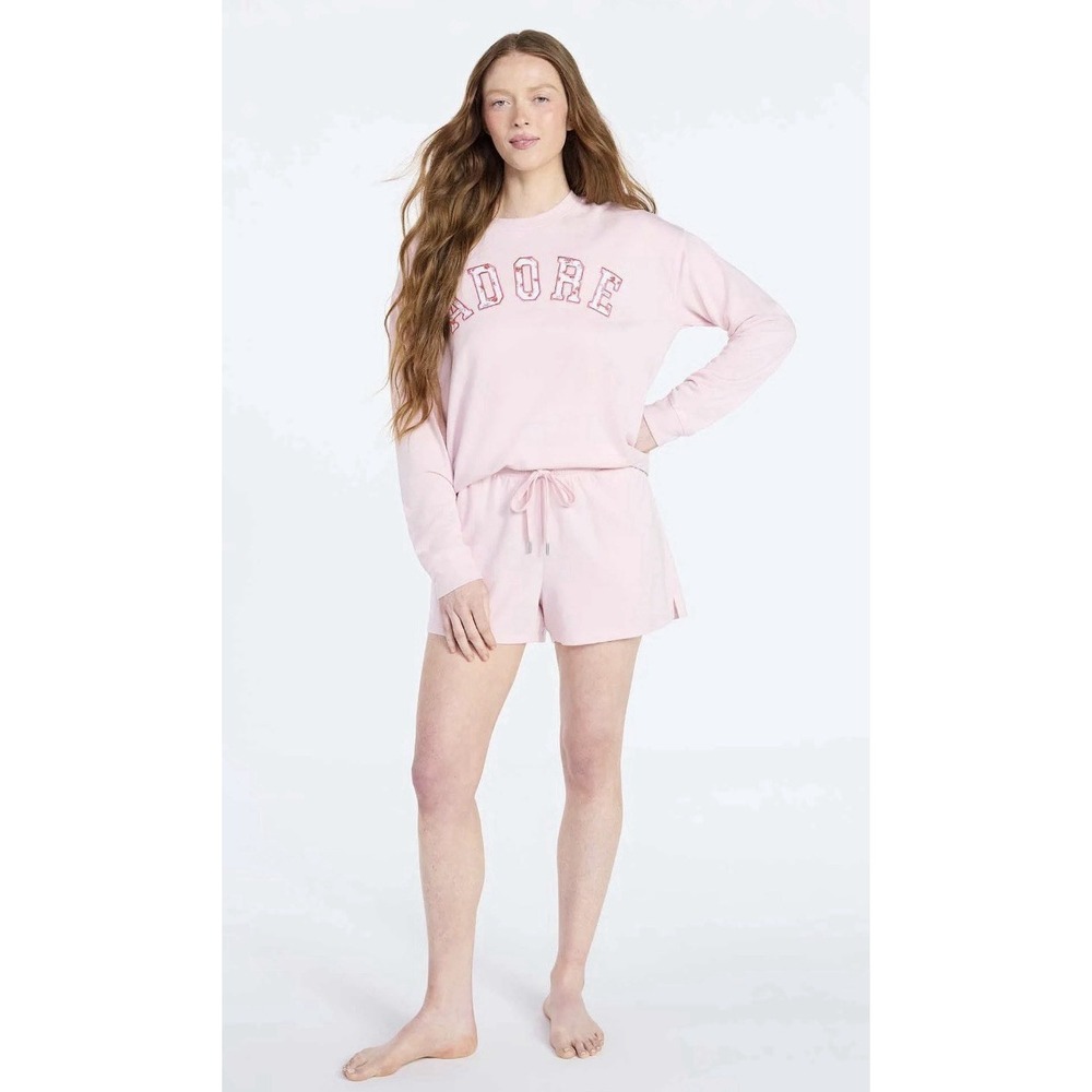 Women's Knit Long Sleeve Lounge Sleep Shirt Casual Top Size L Pink Soft Comfort
